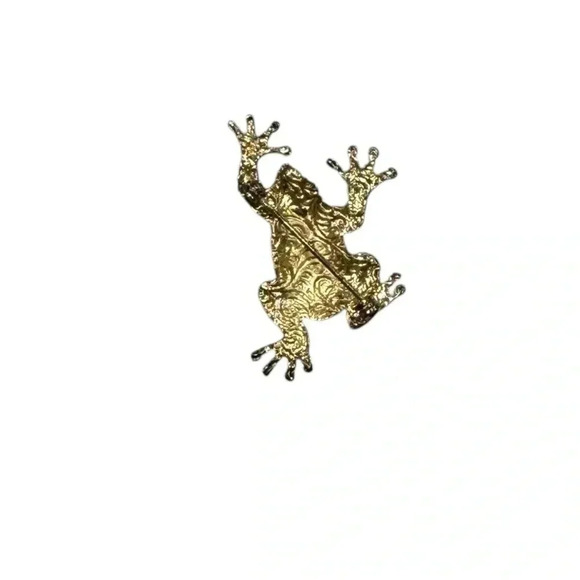 Goldtone and Rhinestone Frog Brooch - Picture 2 of 2